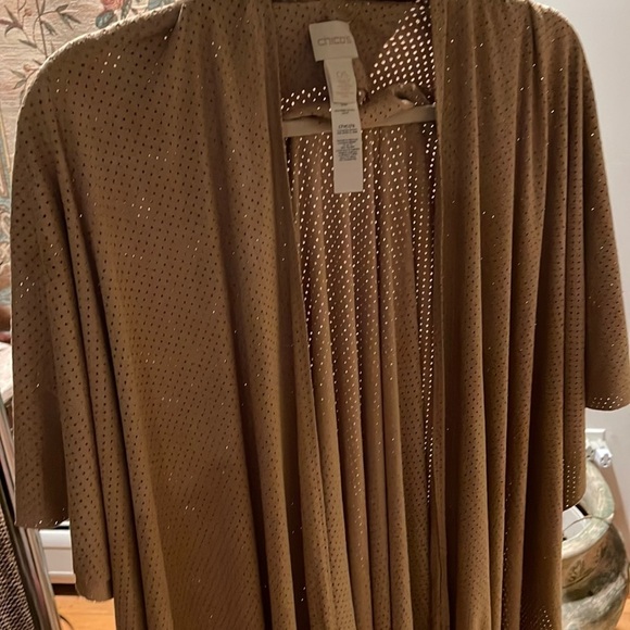 Womens Chico’s Light Brown Fringed Shrug One Size Fits All - Picture 4 of 5